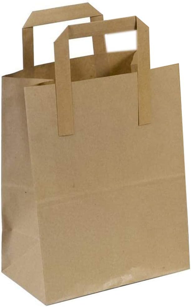 Frame Company Brown Paper Carrier Bags with Flat Handles 50 Pack 18x21+9cm