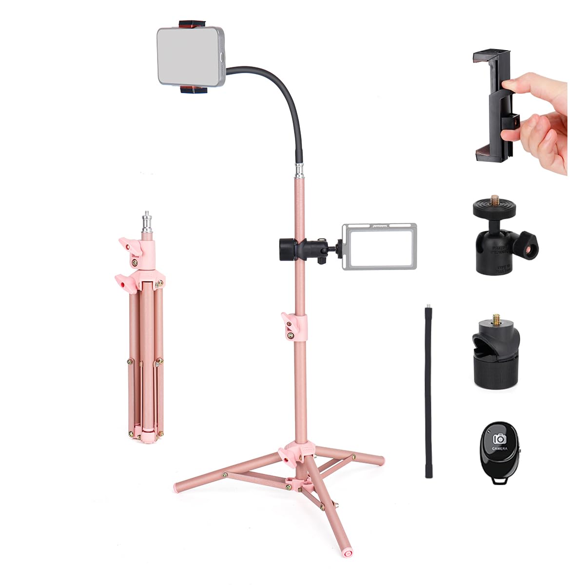 koolehaoda Mini Table Top Backlight Stand, Table Top Light Stand,Mobile Live Broadcast kit, 60cm Light Stand for Photography Devices: Video Light Ring Light Phone Mount Webcam Mic Compact DSLR(Pink)