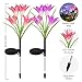 Solar Garden Stake Lights Outdoor 2-Pack LED Solar Charging Lights with 8 Lily Flowers Changing Multiple Colors Decorates Your Garden Balcony Patio Lawn Backyard(Purple and Red)