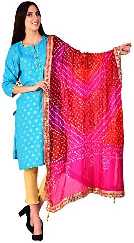 Women's Tafeta Silk Embellished Dupatta Bandhani Bandhej Jaipuri Rajasthani Dupatta