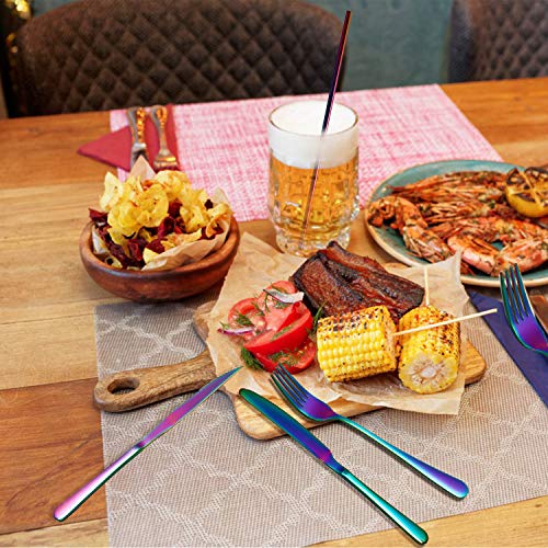 Silverware Set,WOAIWO-Q 28 PCS Stainless Steel Flatware Set for 4 People, Cutlery With Wire Mesh Holder Storage Trays Mirror Polish,Dishwasher Safe (Rainbow) - Thumbnail 7