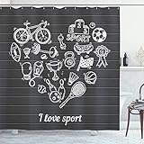 Ambesonne Sports Shower Curtain, I Love Sport Heart