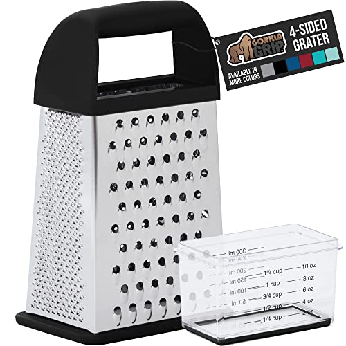 Gorilla Grip Stainless Steel Box Grater, 4Sided XL Cheese Graters with