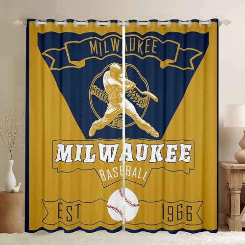 Feelyou Baseball Blackout Curtains Milwaukee Darkening Drapes for Bedroom Living Room Decor Baseball City Thermal Insulated Shades Sports Game Window Treatments, 2 Panels 42 x 63 Inch at Amazon