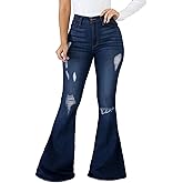 Bell Bottom Jeans for Women High Waisted Stretch Ripped Skinny Hole Classic Raw Hem Denim Flare Pants