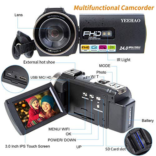 Camcorder Video Camera YEEHAO WiFi HD 1080P 24MP 16X Powerful Digital