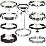 Counting Stars 10 Pcs Women Choker Necklace Flower Star Pendant Necklace Velvet Choker Set