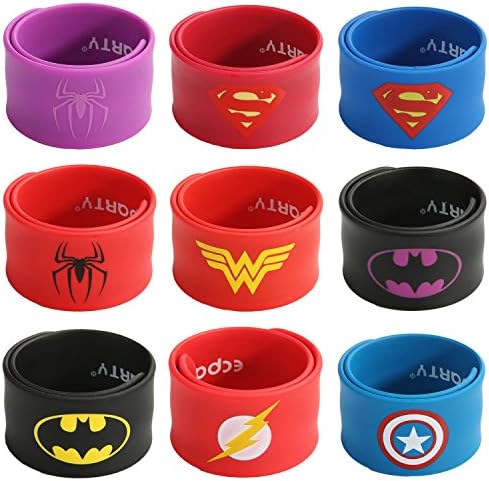 Ecparty Superhero Slap Bracelet for Kids Boys & Girls Birthday Party Supplies Favors (9 Pack)