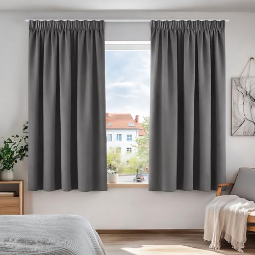 Deconovo Grey Blackout Curtains Thermal Super Soft Pencil Pleat Curtains Bedroom 46 x 54 Drop Inch Light Grey 2 Panels