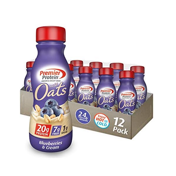 Premier Protein Shake with Oats, Blueberries & Cream, 20g Protein, 7g Fiber, 1g Sugar, 24 Vitamins & Minerals, Smooth & Creamy Breakfast Drink 11.5 Fl Oz (Pack of 12)