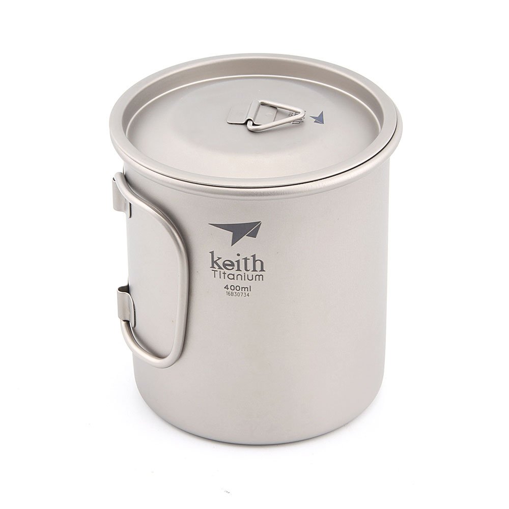 Keith Titanium Cup Folding Handles Single Wall Water Mug Outdoor Camping Travel Exploration Portable Drinkware 400ml Ti3203