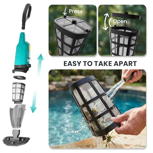 Rechargeable Pool Vacuum, Cordless Handheld Pool Cleaner with Powerful Suction for Small Pools, Hot Tubs, Spas & Above Ground Pools, for Sand, Leaves & Debris in Hot Tubs and Spas