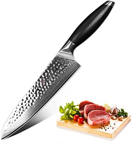 XINZUO Damascus Chef Knife, 8 Inch Japanese Damascus Super Steel Kitchen Knife, Razor Sharp Chef's Knife Hammered Finish with G10 Handle - Li Series