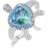 EJALEN 925 Sterling Silver Turtle Ring with Blue Crystal Cubic Zirconia Platinum Plated Bithday Mother's Day Ocean Theme Jewelry gift for Women Mom and Daughter 7#