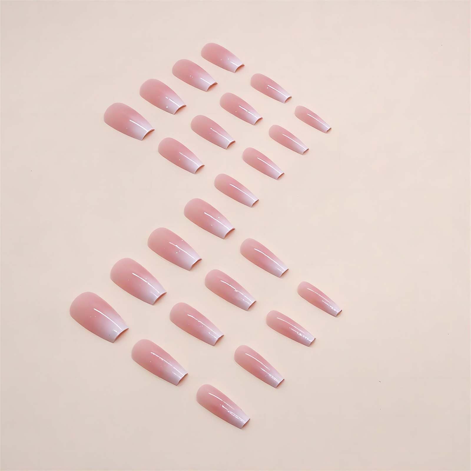 RUOKEXIN Pink Press On Nails Medium Coffin Fake Nails Glossy Acrylic False Nails with Glitter Designs Ombre Pink Full Cover Press Ons Fall Winter Holiday Stick on Nails for Women 24Pcs - Image 3