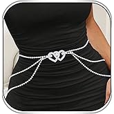 CanB Rhinestone Waist Chain Silver Love Waist Chains Belt Layered Belly Body Chains for Women