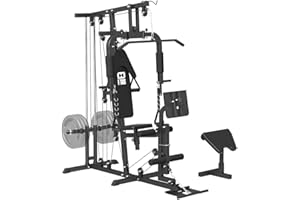 FAGUS H Home Gym System Workout Station, Multifunctional Full Body Home Gym Equipment with Pulley System, Plate Loaded Home Gym Station with Various Exercise Attachments for Total Body Training