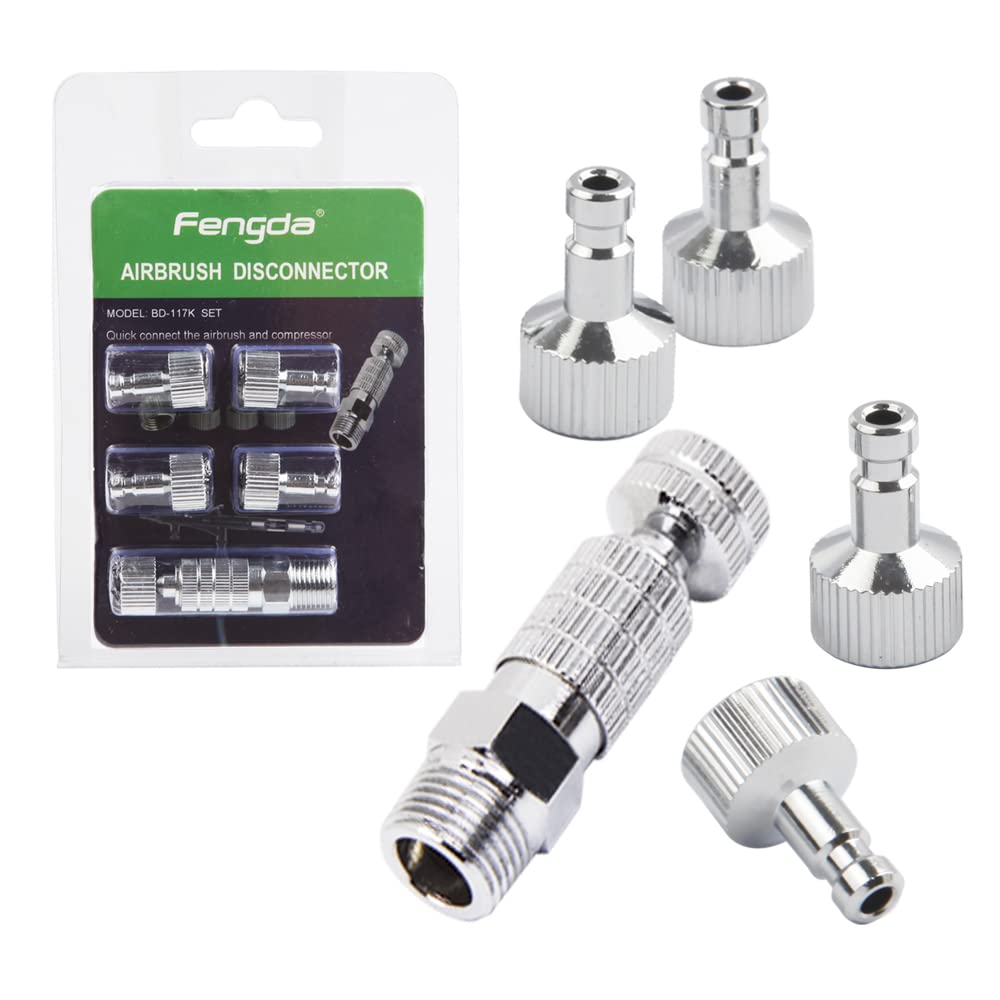 Fengda Airbrush Quick Release Disconnect with G1/8" 4PCS Male Fittings and Female Hose Connection for Quick Release the Airbrush and air Hose