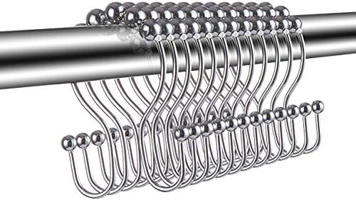 ECONIE Shower Curtain Rings, Stainless Steel Double Head Shower Curtain Ring Hooks, Heavy Duty Roller Double Glide Shower Curtain Ring Holder for Bathroom Rods Curtains Liners,Set of 12 Hooks (1)