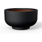 Kante 13.8 Inch Dia Concrete Bowl Planter, Large Tapered Bottom Plant Pot with Drainage, Smooth Black Finish with Painted Interior, Ideal for Porch, Home, Garden, Patio