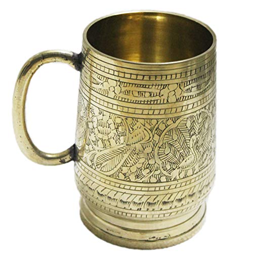 PARIJAT HANDICRAFT Unique Tankard Look - Handmade 100% Pure Brass Beer Stein - Brass,No Lining - 18 oz - Ice Cold Beer, Moscow Mules Mugs, Golden