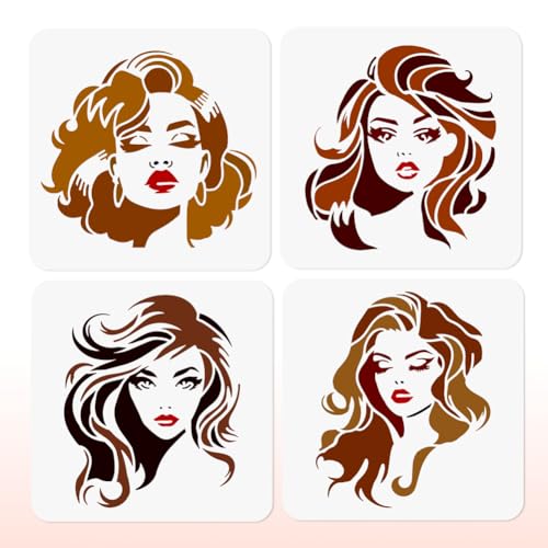 DOODLREAM 4Pcs Woman Face Stencils for Painting, 9.8