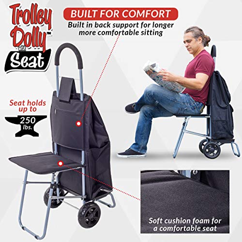 dbest products Trolley Dolly with Seat, Black Shopping Grocery Foldable