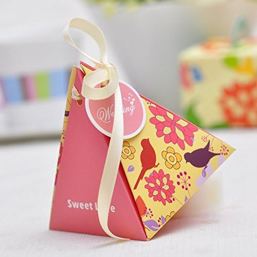 Moleya 50pcs Rustic Wedding DIY Party Favor Candy Boxes with Ribbon and a Small Card(Pink, 3.343.343.54 inch)