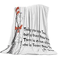 T&H Home Artistic Blanket, Freehand The Cat in The Hat Dr. Seuss Soft Flannel Fleece Bedding Blanket for Couch, Throw Blanket for Cover Men Women Aults Kids Girls Boys 40"x50"