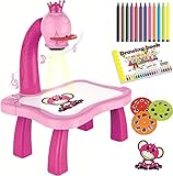 7TECH Draw Projector Children's Art Toy Trace-n-Draw Projector with 32 Patterns 8 Colorful Water Pens Treasures Tracer Art Projector Educational Toy for Kids -Pink
