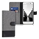 kwmobile Wallet case canvas cover for HTC 10 - Flip case with card slot and stand in grey black