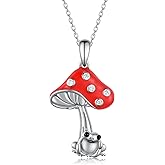 Mushroom Necklace for Women 925 Steling Silver Red Mushroom Necklaces Cute Mushroom Jewelry for Women Mushroom Gifts