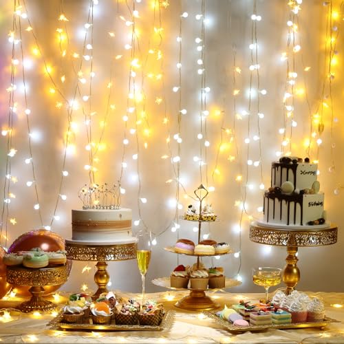Gold Dessert Table Display Set 6 +1, Gorgeous Metal Cake Pop Display Stands Dessert Platter Cupcake Tower with 50Pcs Balloons for Wedding Birthday Party Baby Shower Afternoon Tea Festival Decor