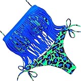 JIANLANPTT Women Sexy Bikini Padded Set Floral Swimwear Tassel Swimsuits SML