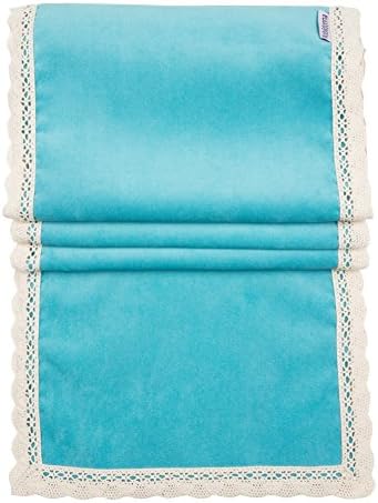 Nobildonna Beige Lace Blue Table Runner Wedding Party Decoration Kitchen Decor Farmhouse Decoration,72" x 13"