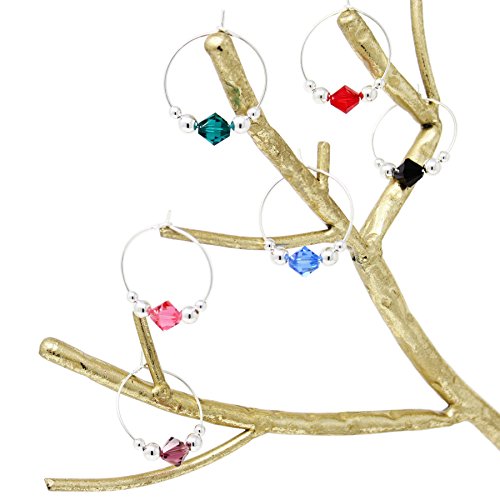 BRILLIANCE Swarovski Crystal Wine Charms (Set of 6) by Claim Your Glass - Premium Drink markers for stemmed Wine, Champagne, Martini Glasses - Includes Storage Case + BONUS Velveteen Bag (SILVER)