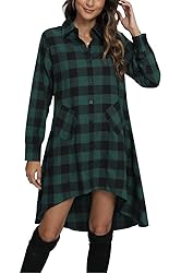 olrain Womens Plaids V Neck Long Sleeve Irregular