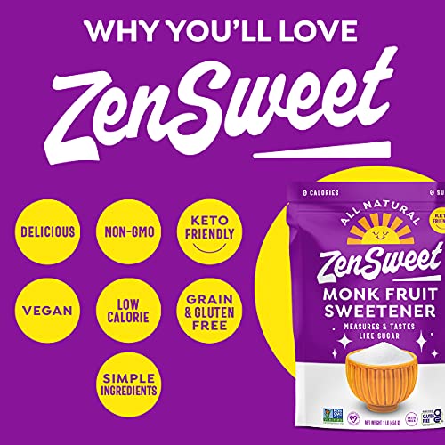ZenSweet Monk Fruit Sweetener 11 Sugar Substitute 1lb Zero