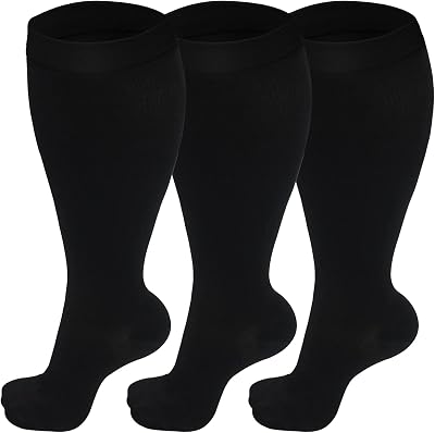 Dzpuhuojz 3 Pairs Plus Size Compression Socks 20-30 mmHg Wide Calf 3XL