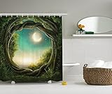 Moldiy Creative Mysterious Moon Dream Garden Painting Waterproof Polyester Bathroom Shower Curtain for Home Decor 72inch x 72 inch