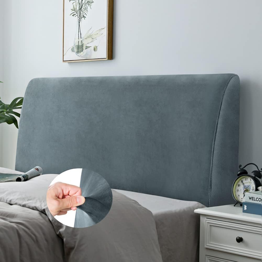 DUJUIKE Headboard Slipcover for Queen Bed, Stretch Bed Headboard Cover, Dustproof Protector Cover for Linen Tufted Upholstered, Velvety Soft Comfortable Fabric (Grey) — image 1