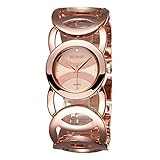 Women Gold Bracelet Wrist Watch- Hollow-out Diamond Quartz Watch with Round Dial Plate
