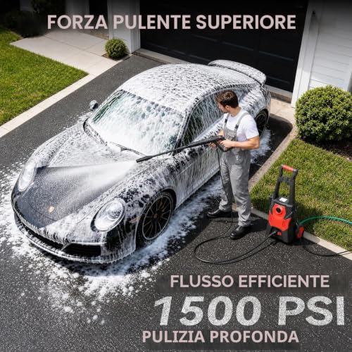 2000W Pressure Washer, Max 150 Bar Portable Pressure Washer with Foam Cannon and 10 m Tube, Electric Jet for Car, Terrace, Driveway, Fence, Floor Cleaning, Red