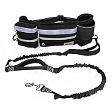 Hands Free Dog Leash, Dog Walking and Training Belt with Shock Absorbing Bungee Leash for up to 180lbs Large Dogs, Phone Pocket and Water Bottle Holder, Fits All Waist Sizes From 28” to 49”
