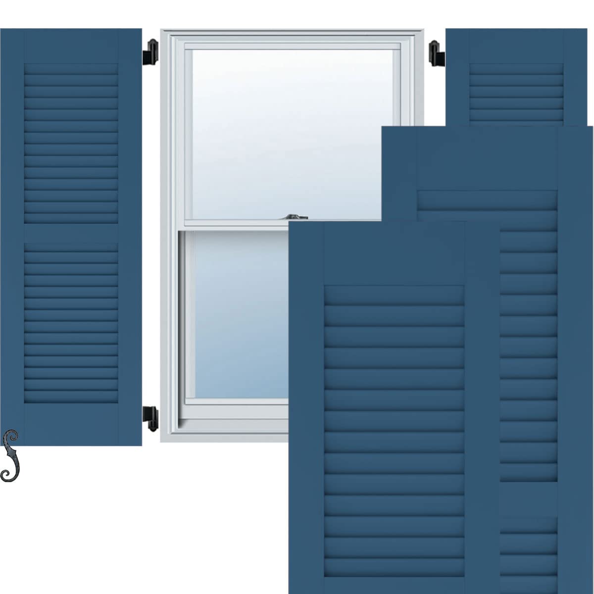 15″W x 45″H Americraft Two Equal Louver Exterior Real Wood Shutters (Per Pair), Sojourn Blue