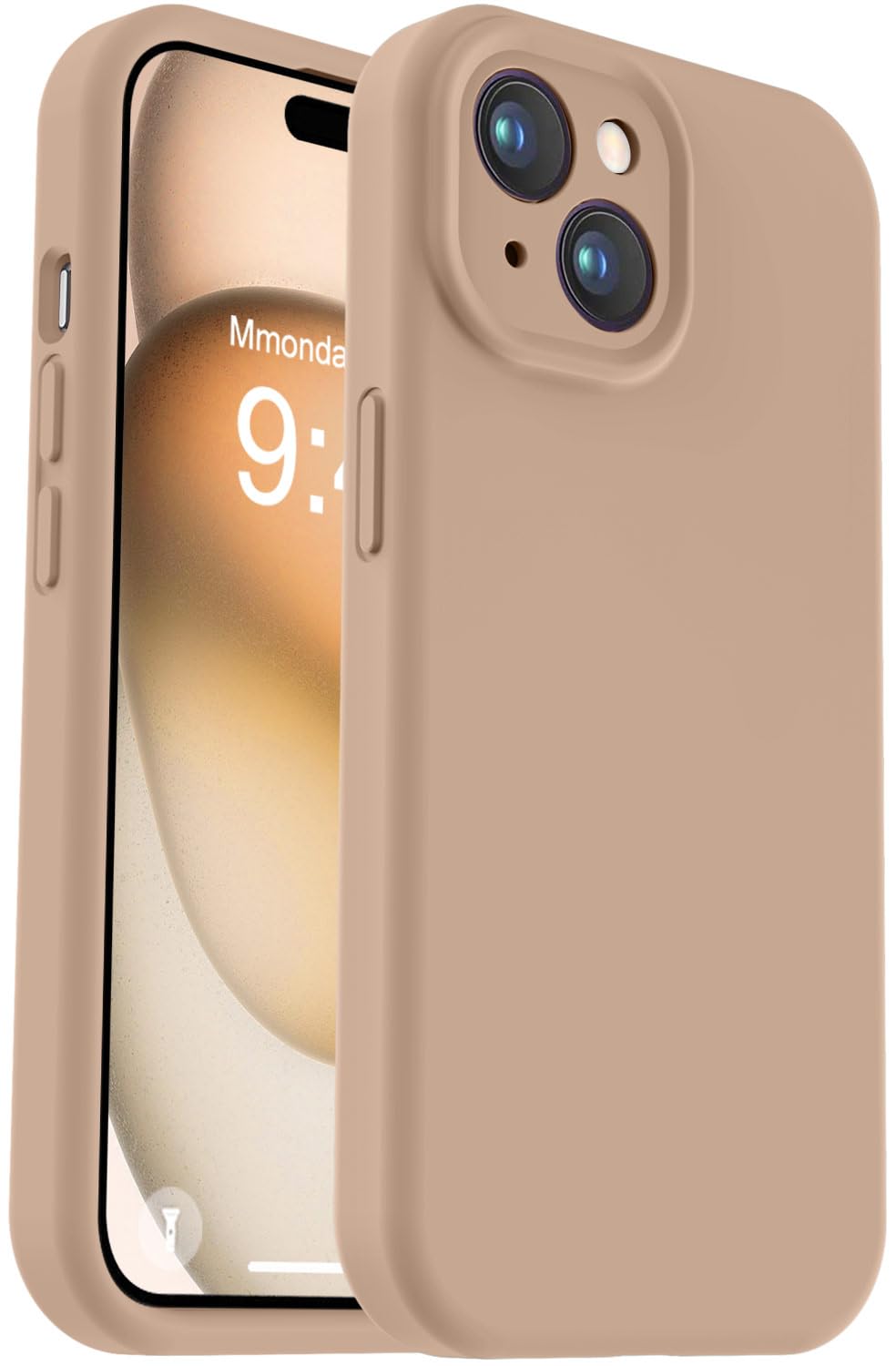 Vooii Compatible with iPhone 15 Case, Upgrade Defender Liquid Silicone, [Enhanced Camera Protection] [Soft Anti-Scratch Microfiber Lining] Shockproof Phone Case for iPhone 15 6.1 inch - Light Brown
