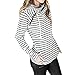 Double Hooded Sweatshirt Stripe Funnel Neck Banded Bottom Casual Hoodies Cotton Pullover For Women