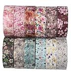 SUNNYTREE 12 Rolls Washi Tapes Custom Made Washi Tape Patterned Tape Flowers