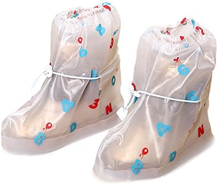 Dragon Land Fashion Waterproof Shoe Covers with White Figures Rain Snow Overshoes for Children Non-slip Safe Galoshes Boots for Fishing, Cycling, Outdoors Sports
