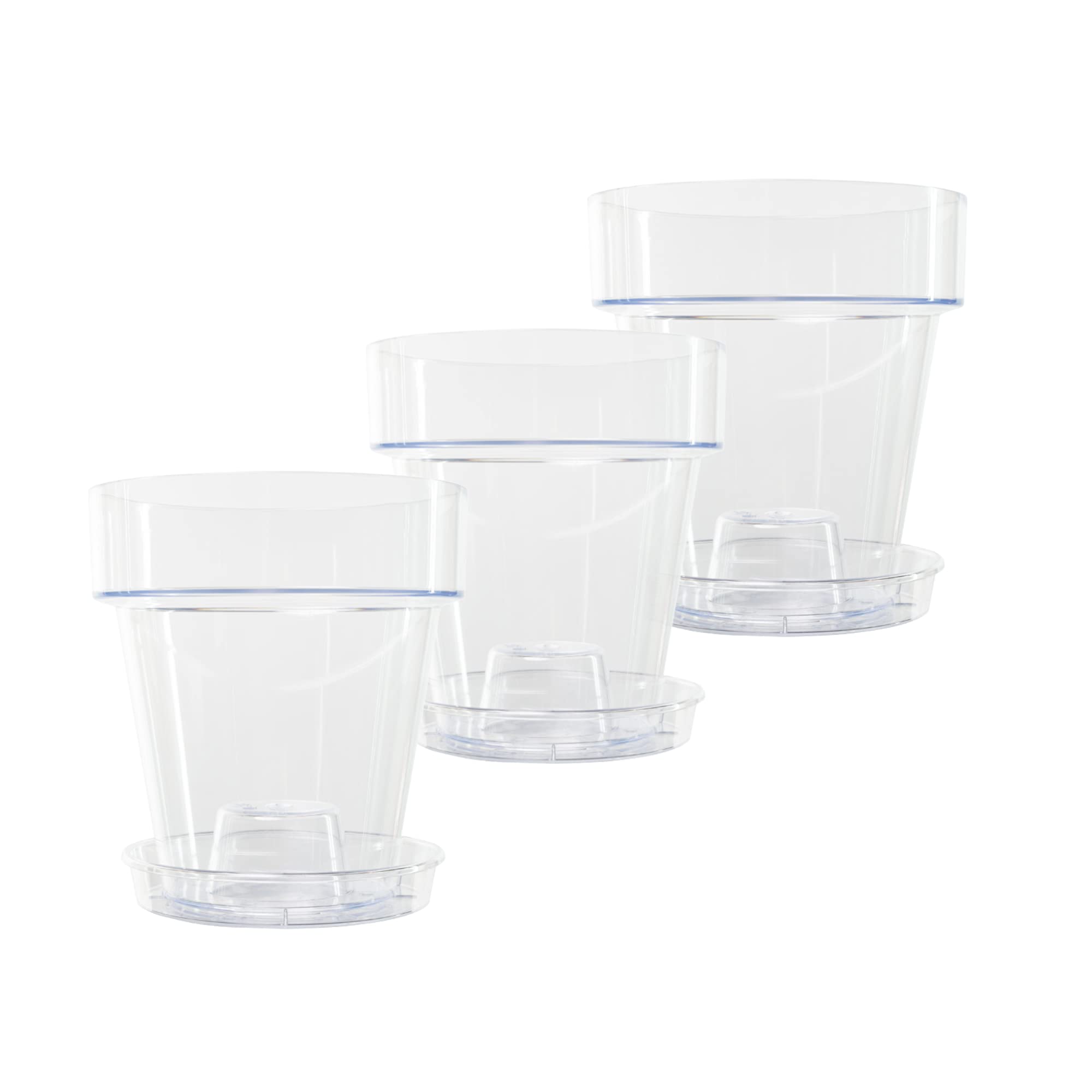 Kalapanta Clear Plastic Orchid Pot with Drainage Holes and Saucer (3, 14 cm Diameter)